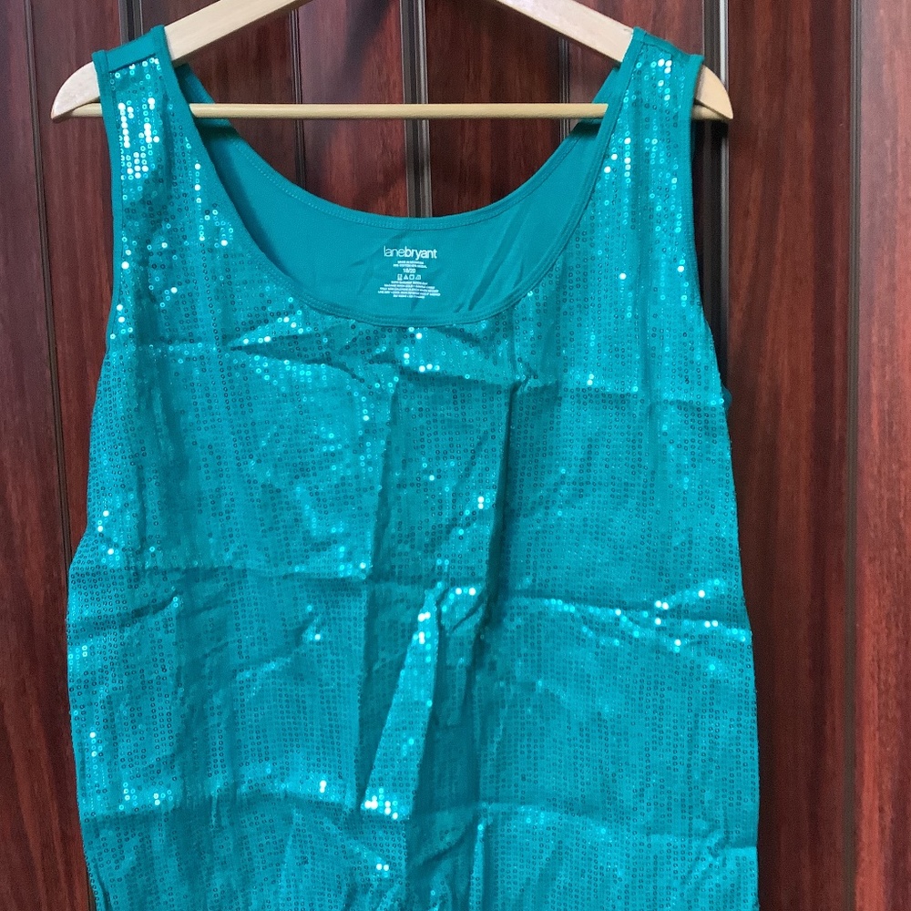 Turquoise sequined tank top